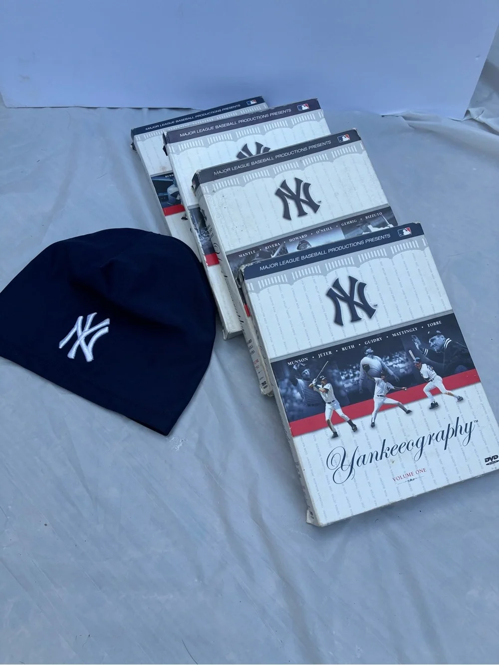 New York Yankees Yankeography DVD Collection Set & Navy NY Beanie Lot